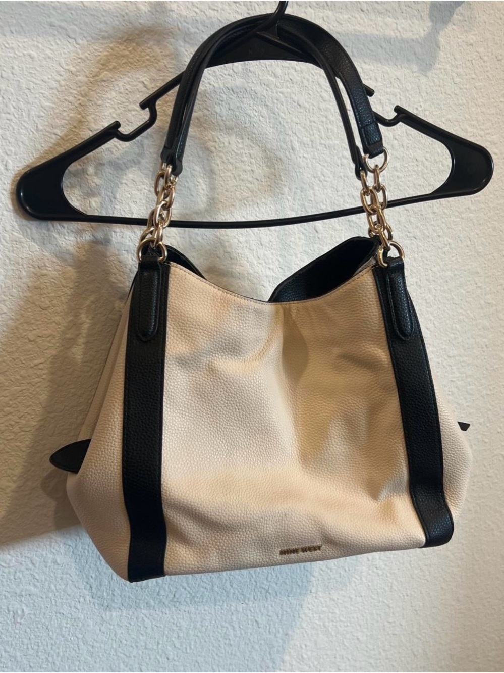 Nine West Two-Tone Cream and Black Chain-Handle Shoulder Bag